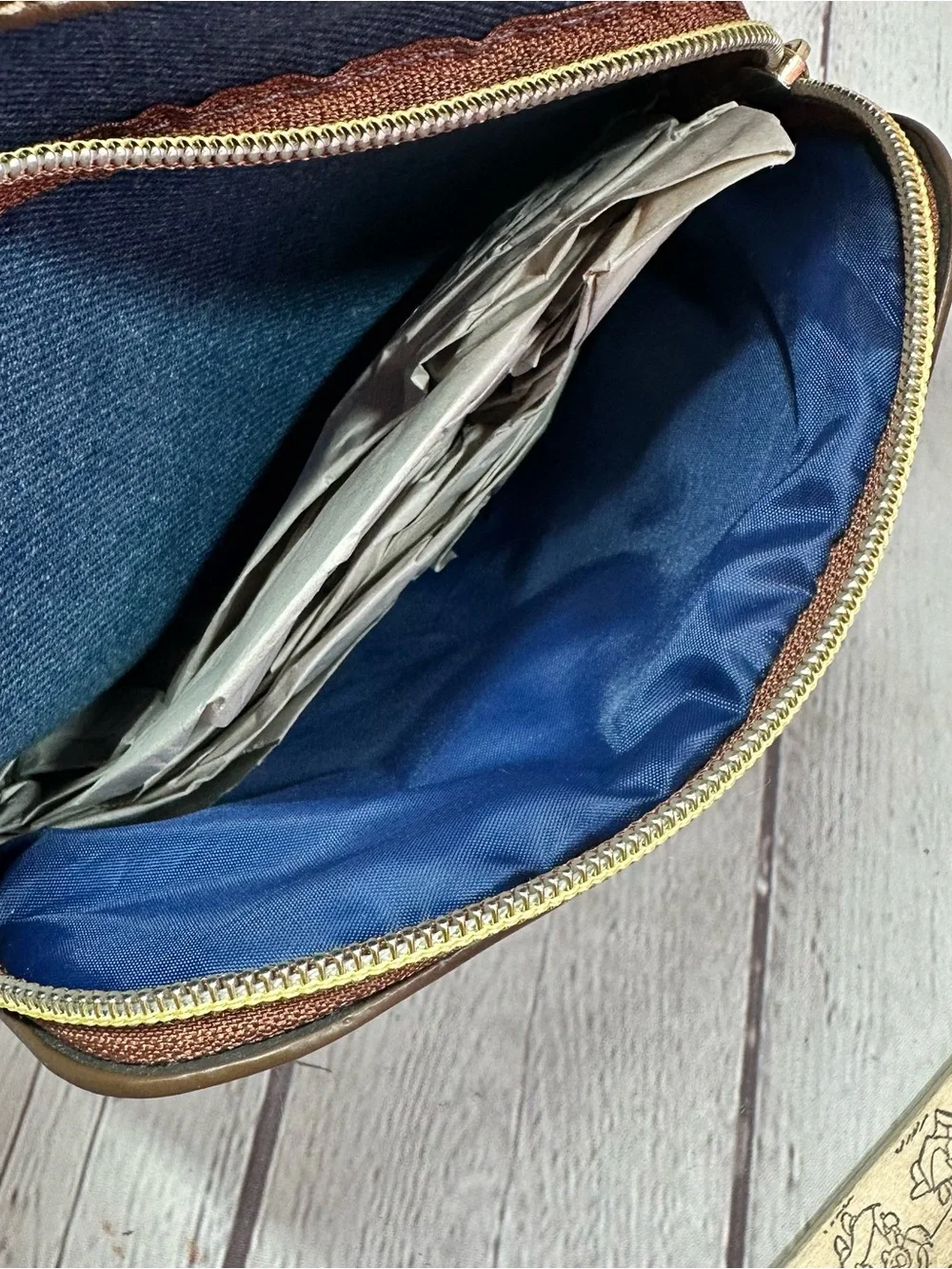 NWT True Religion Blue denim cosmetic Toiletry pouch travel makeup bag boho
